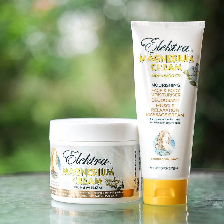 Elektra Sensory Gold Magnesium Cream tube and jar