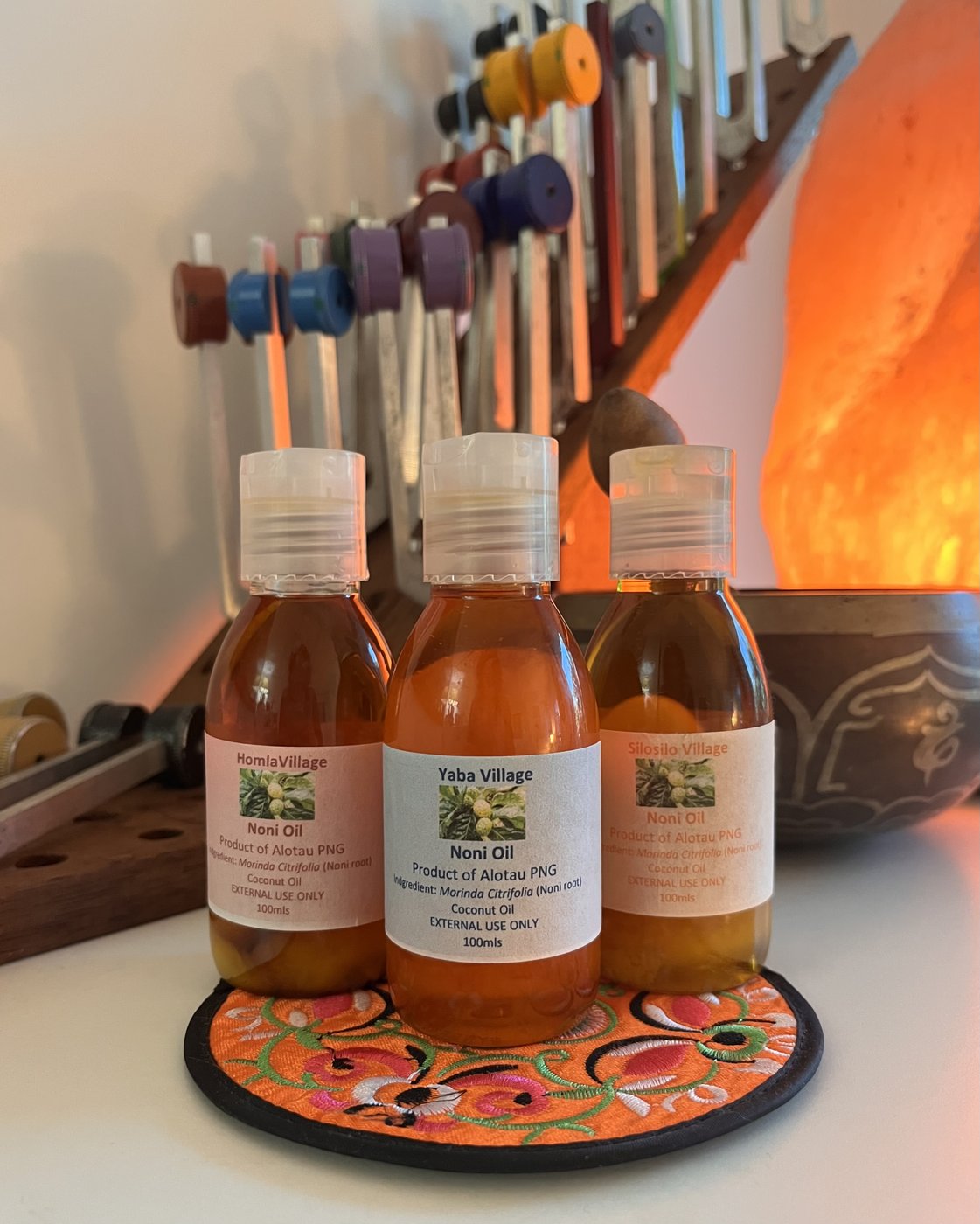 Noni Oil bottles from Holma, Yaba and Silosilo villages